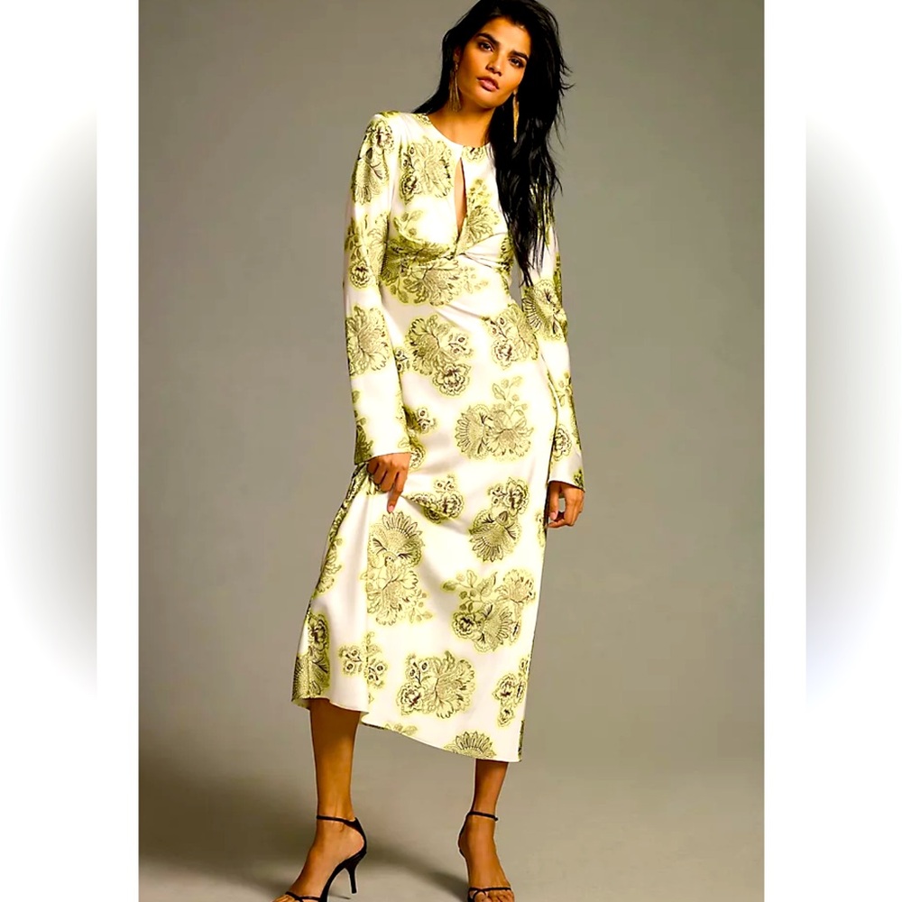 Anthropologie Cream and Green Floral Mini Dress